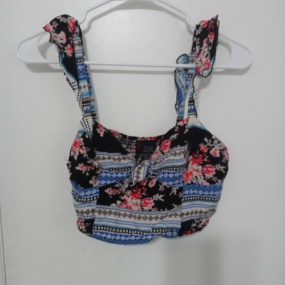 Fire Los Angeles Floral Patchwork Smocked Back Halter Top With ruffles